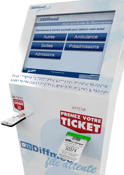 Borne du système de gestion de files d'attente avec distribution de tickets