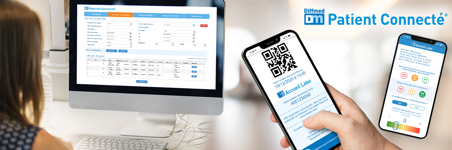 Diffmed PATIENT CONNECTÉ Solution de gestion d’envoi de messages aux patients, SMS/MAIL avec lien Internet sécurisé